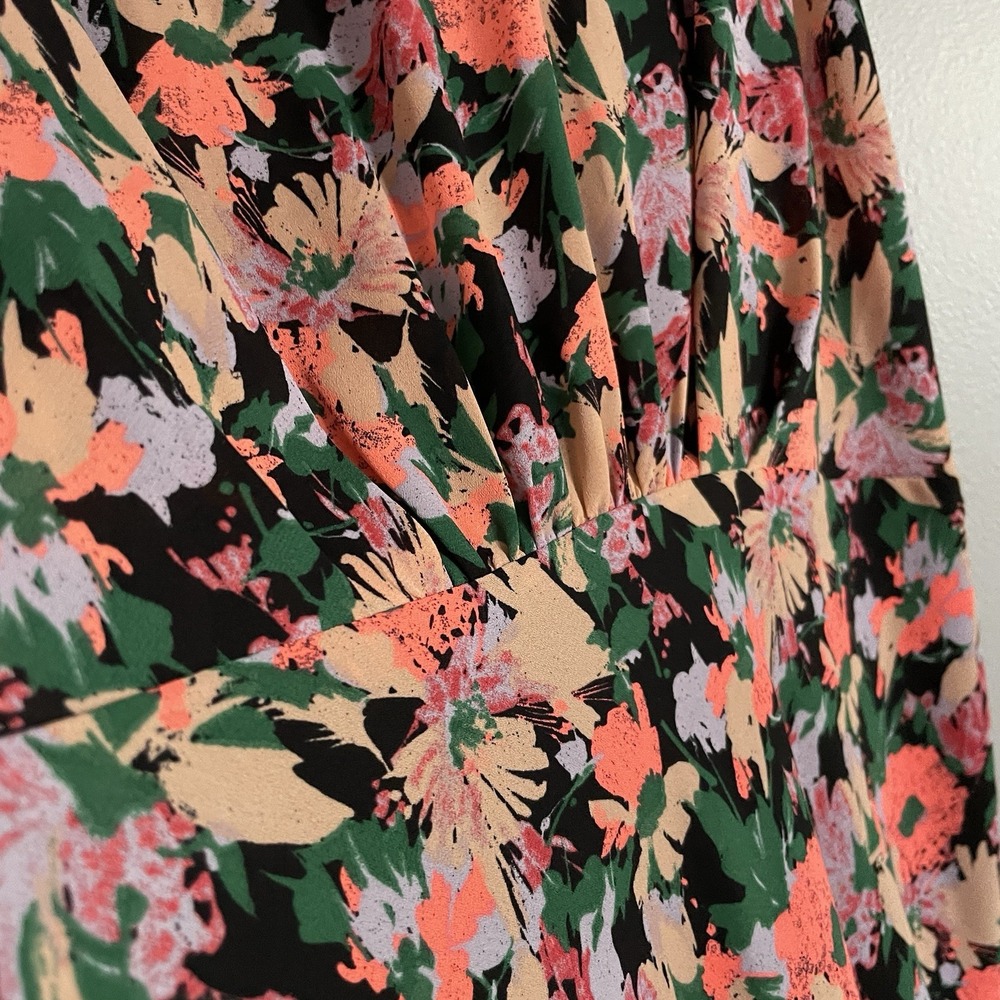 J Crew Merc Ruched Waist Dress Size 6‎ Neon Floral Flounce Sleeveless Fairy Soft - Picture 5 of 13